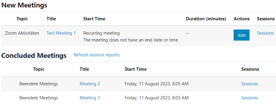 Meeting listing