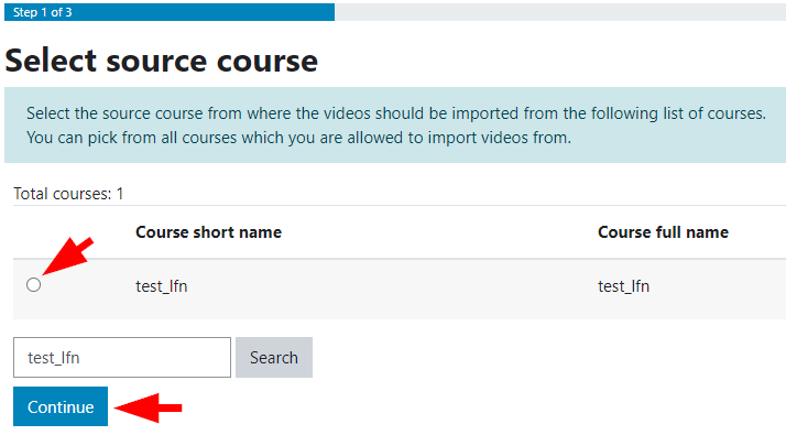 Search and select course, then click on continue