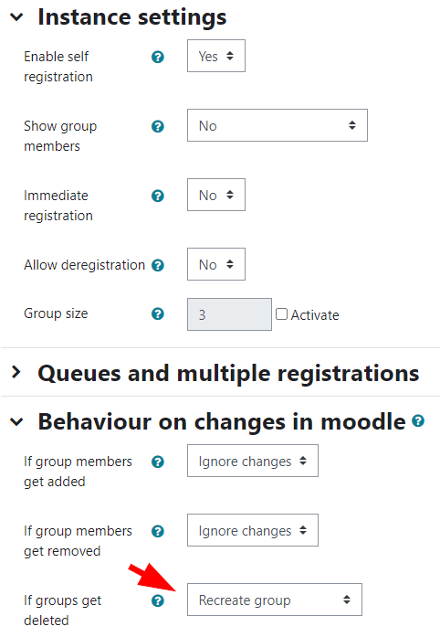 Behavior on changes in moodle is being selected.