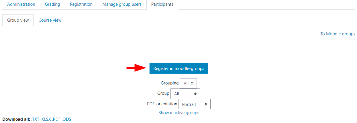 The groups in the grouptool will be taken over to the moodle-groups.