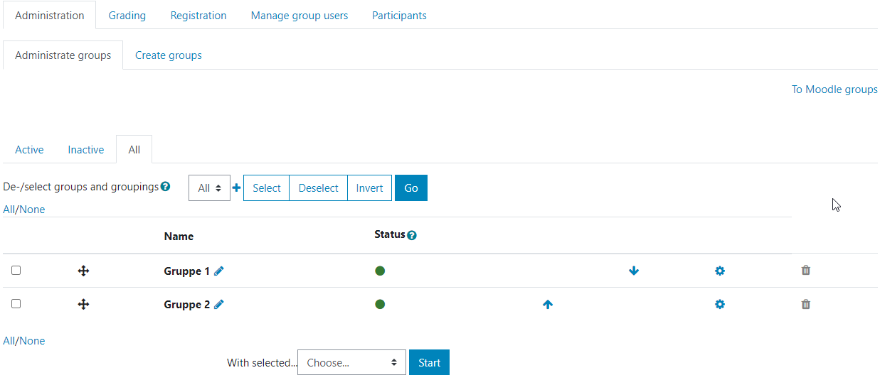 The previously created groups are displayed as an example.