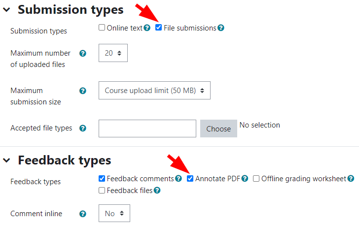 Select submission types and feedback types accordingly.