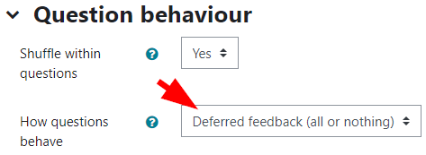 Select question behaviour in the test settings