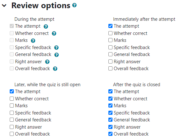 Settings for review options